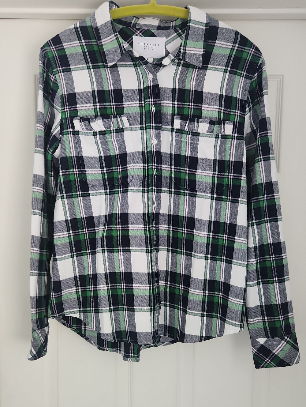 The Shirt by Rochelle Behrens Plaid Button Up Flannel, M, Green/Blue/Pink, NWT
